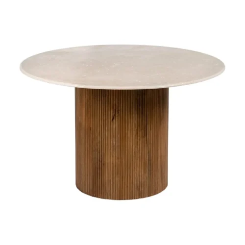 Table à manger ronde plateau marbre crème Ixia 120 cm