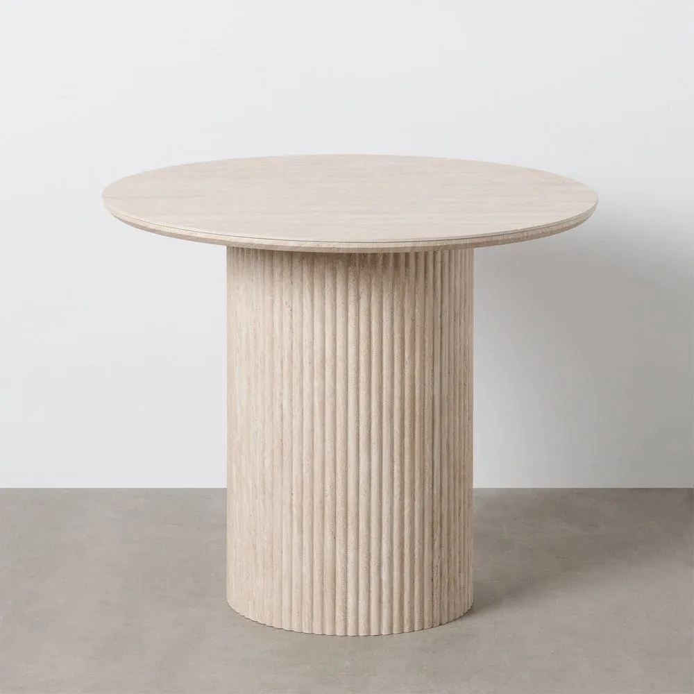 Table à manger ronde plateau pierre frittée beige Ixia 90 cm