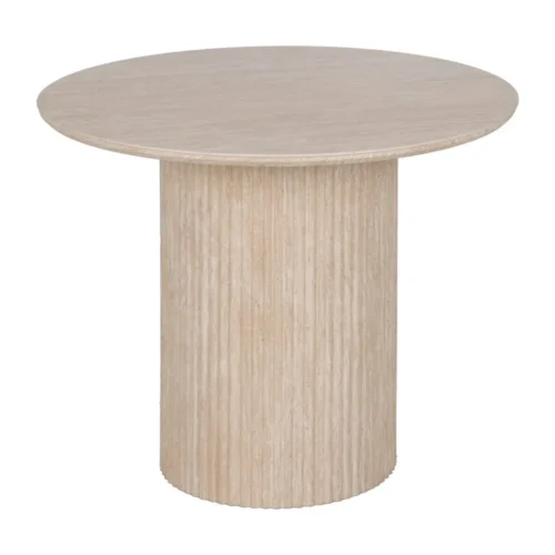 Table à manger ronde plateau pierre frittée beige Ixia 90 cm — vue 2