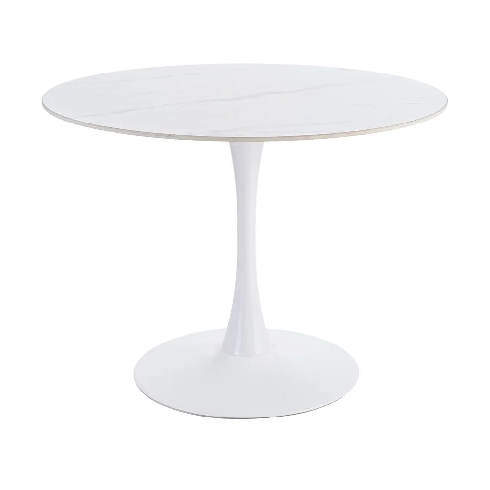 Table à manger ronde plateau pierre frittée blanc piètement métal Ixia 100 cm