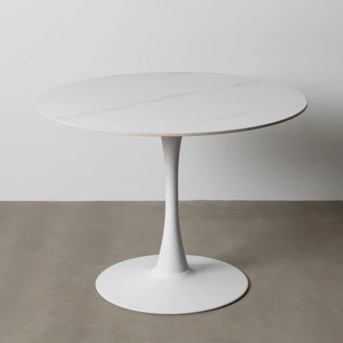 Table à manger ronde plateau pierre frittée blanc piètement métal Ixia 100 cm — vue 10