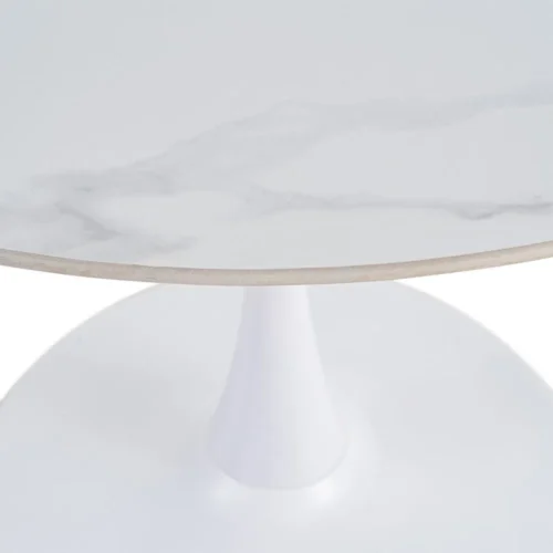 Table à manger ronde plateau pierre frittée blanc piètement métal Ixia 100 cm — vue 2