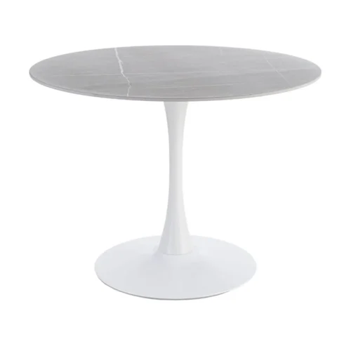 Table à manger ronde plateau pierre frittée gris piètement métal Ixia 100 cm