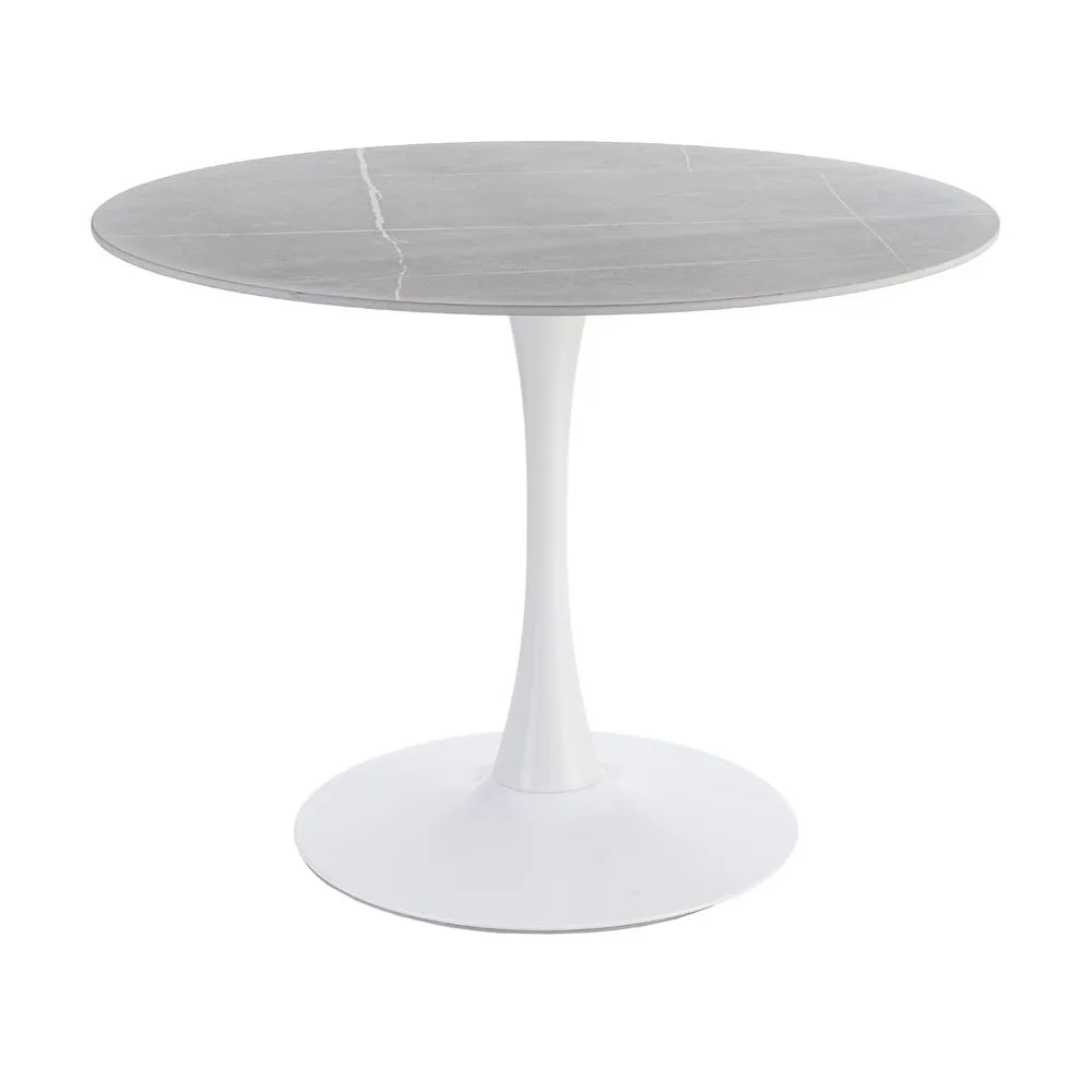 Table à manger ronde plateau pierre frittée gris piètement métal Ixia 100 cm