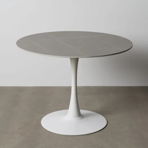 Table à manger ronde plateau pierre frittée gris piètement métal Ixia 100 cm — vue 10
