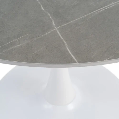 Table à manger ronde plateau pierre frittée gris piètement métal Ixia 100 cm — vue 2