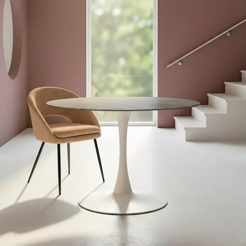 Table à manger ronde plateau pierre frittée gris piètement métal Ixia 100 cm — vue 9