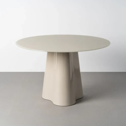 Table à manger ronde plateau verre trempé crème Ixia 120 cm