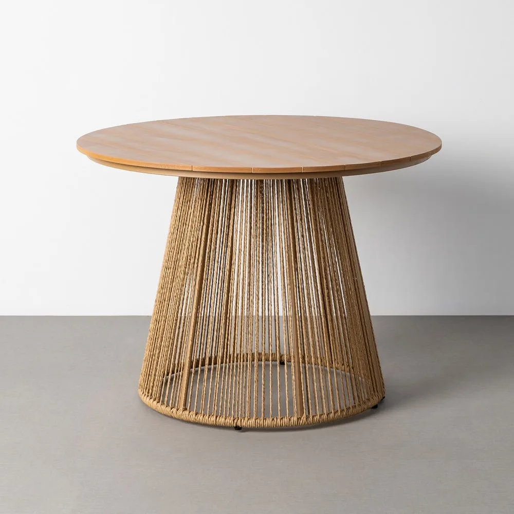 Table à manger extérieur ronde bois composite et rotin Ixia 100 cm