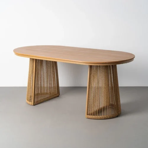 Table à manger extérieur ovale bois composite et rotin Ixia 180 cm
