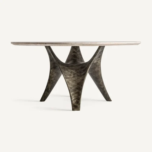 Table à manger Laize travertin beige et or vieilli Vical Home
