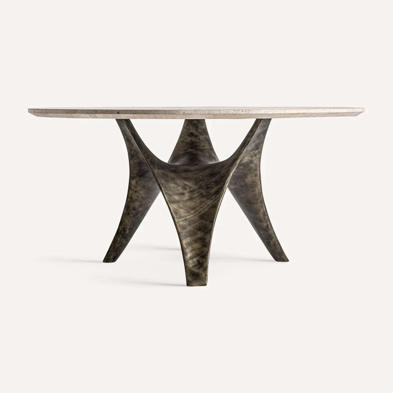 Table à manger Laize travertin beige et or vieilli Vical Home