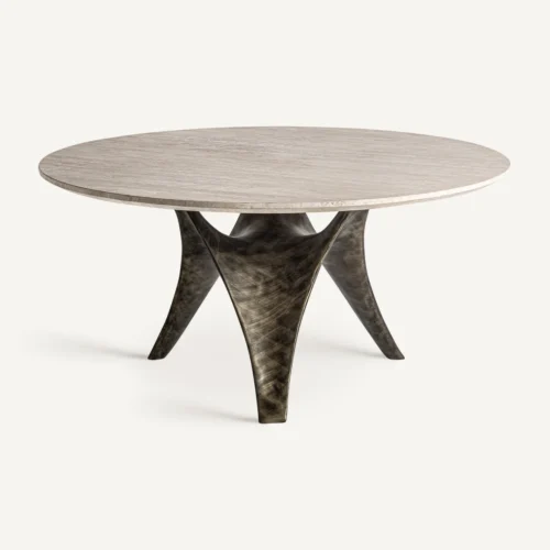 Table à manger Laize travertin beige et or vieilli Vical Home — vue 2