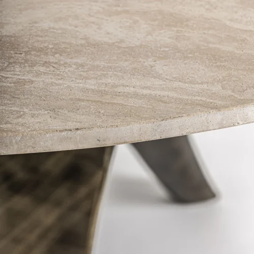 Table à manger Laize travertin beige et or vieilli Vical Home — vue 4
