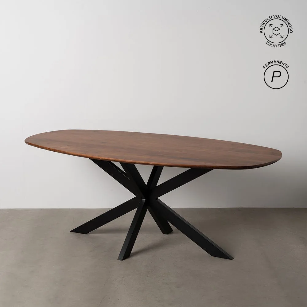 Table à manger ovale bois de manguier piètement métal Ixia 200 cm