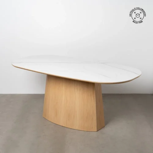 Table à manger ovale plateau céramique effet marbre blanc-naturel Ixia 180 cm — vue 10