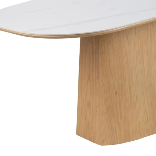 Table à manger ovale plateau céramique effet marbre blanc-naturel Ixia 180 cm — vue 7