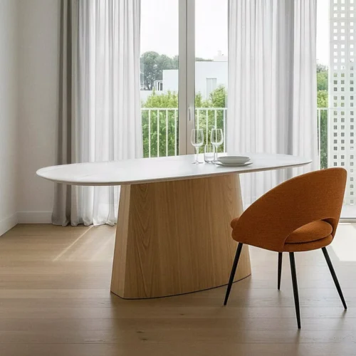 Table à manger ovale plateau céramique effet marbre blanc-naturel Ixia 180 cm — vue 9