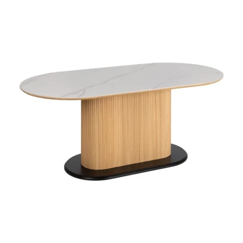 Table à manger ovale plateau céramique effet marbre piètement large Ixia 180 cm — vue 2