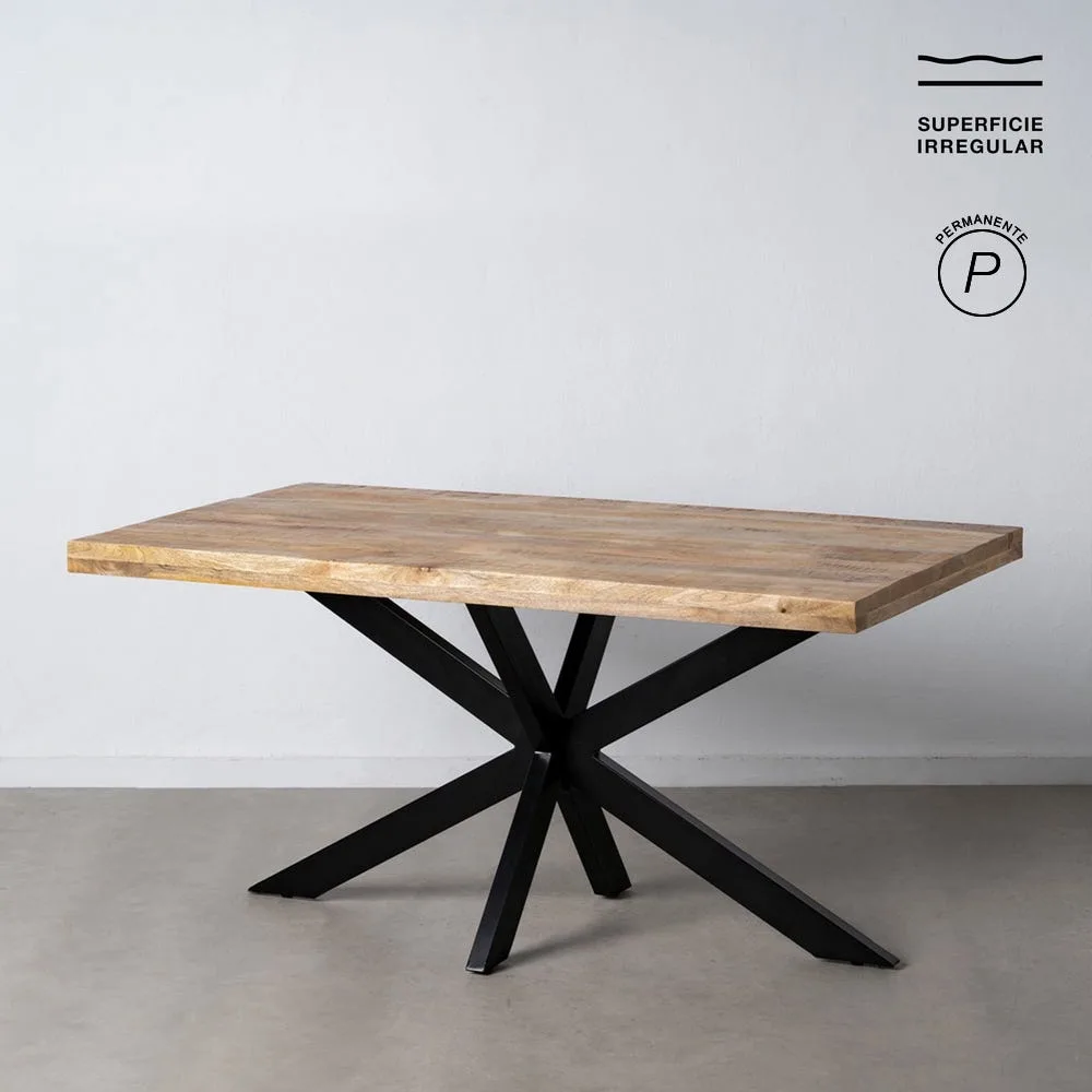 Table à manger rectangulaire plateau épais bois de manguier noir Ixia 160 x 90 cm