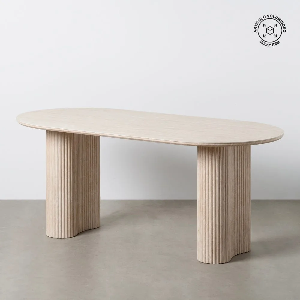 Table à manger ovale plateau pierre frittée beige Ixia 180 cm