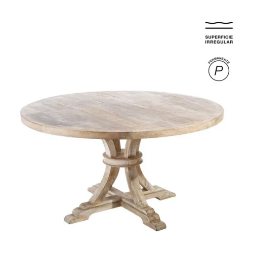 Table à manger ronde bois de manguier blanc patiné Ixia 150 cm