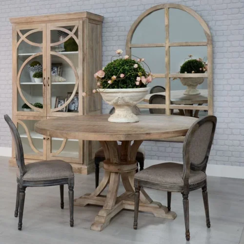 Table à manger ronde bois de manguier blanc patiné Ixia 150 cm — vue 7
