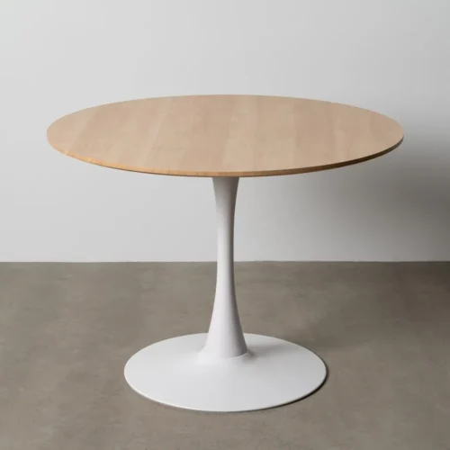 Table à manger ronde plateau bicolore naturel et blanc Ixia 100 cm — vue 2