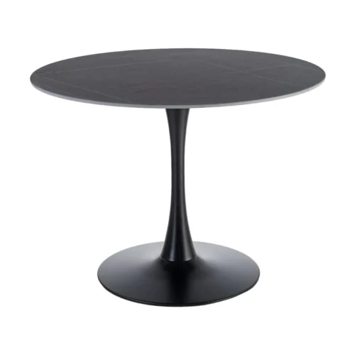 Table à manger ronde plateau pierre frittée noire Ixia 100 cm