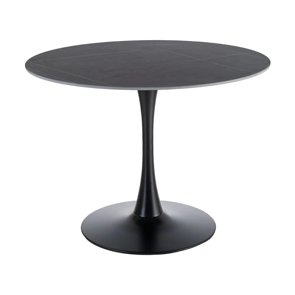 Table à manger ronde plateau pierre frittée noire Ixia 100 cm