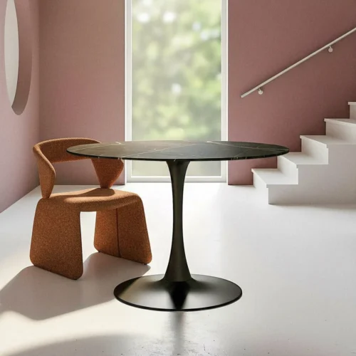 Table à manger ronde plateau pierre frittée noire Ixia 100 cm — vue 9