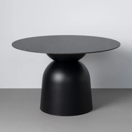 Table à manger ronde plateau pierre frittée noire Ixia 120 cm