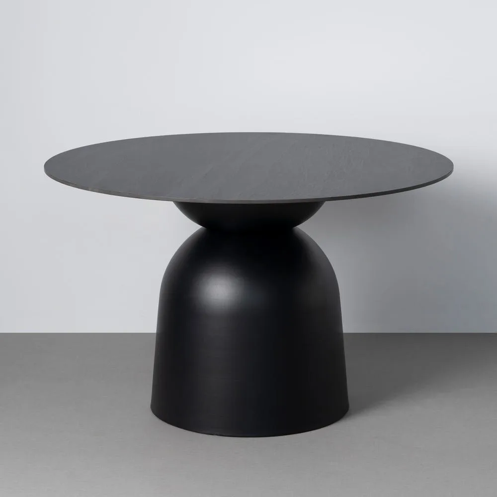 Table à manger ronde plateau pierre frittée noire Ixia 120 cm
