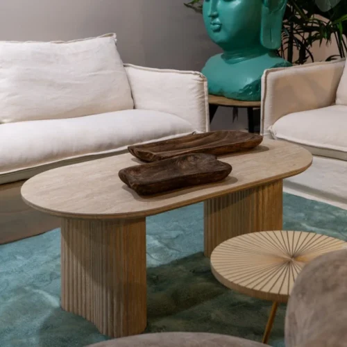 Table basse beige plateau pierre frittée Ixia 120 cm — vue 10
