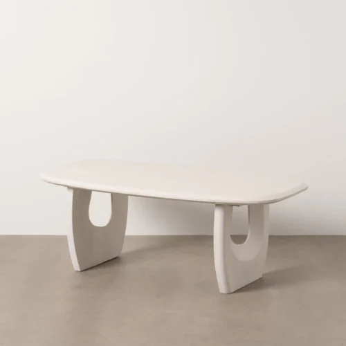 Table basse bois d'acacia blanc rosé Ixia 130 cm