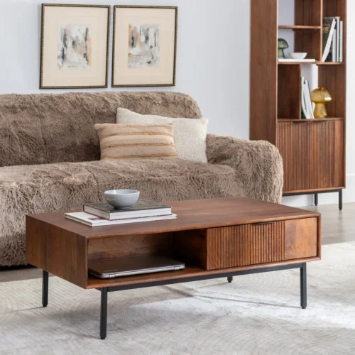 Table basse bois de manguier avec tiroir Ixia 110 cm — vue 2