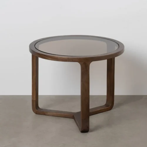 Table basse bois de manguier plateau verre ambré Ixia 60 cm — vue 2