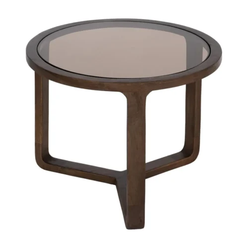 Table basse bois de manguier plateau verre ambré Ixia 60 cm — vue 3