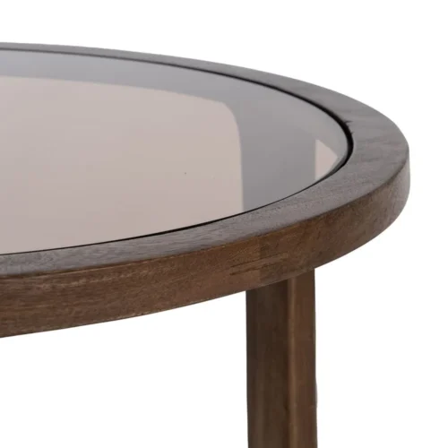 Table basse bois de manguier plateau verre ambré Ixia 60 cm — vue 5