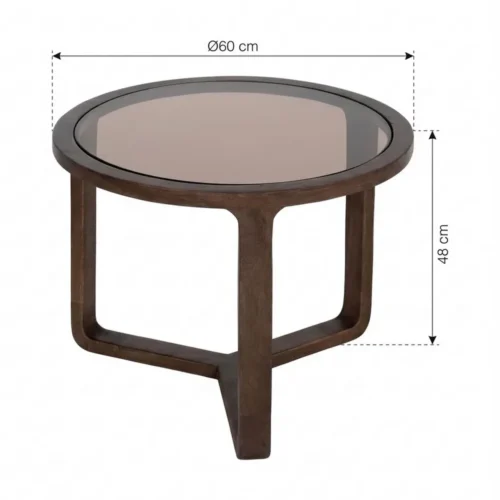 Table basse bois de manguier plateau verre ambré Ixia 60 cm — vue 9