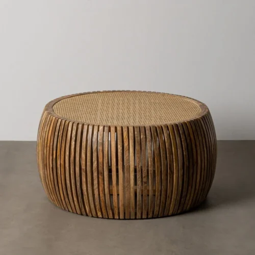 Table basse ronde bois de manguier et rotin Ixia 75 cm — vue 2