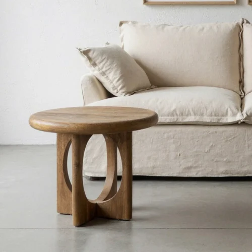 Table basse ronde bois de manguier miel Ixia 55 cm