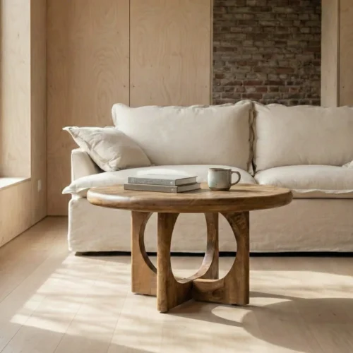 Table basse ronde bois de manguier miel Ixia 77 cm