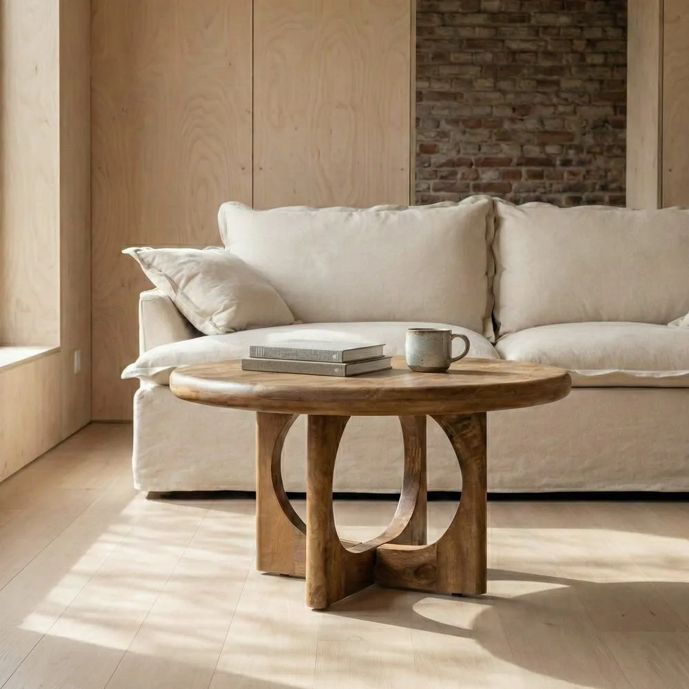 Table basse ronde bois de manguier miel Ixia 77 cm