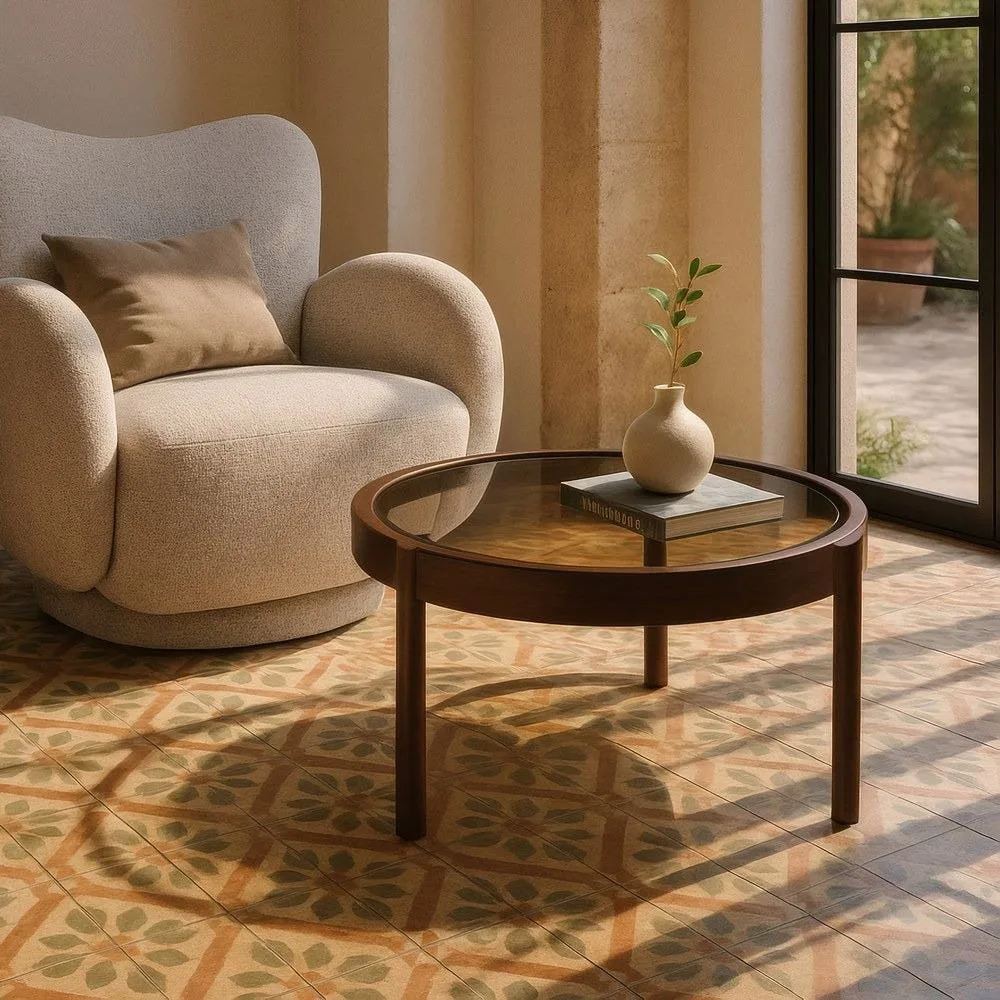 Table basse ronde métal et verre brun foncé Ixia 75 cm