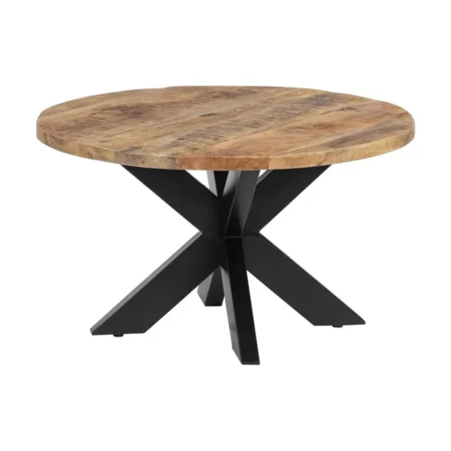 Table basse ronde plateau en lattes de bois massif et métal noir Ixia 80 x 45 cm — vue 2