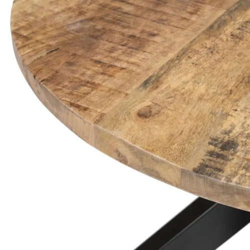 Table basse ronde plateau en lattes de bois massif et métal noir Ixia 80 x 45 cm — vue 3