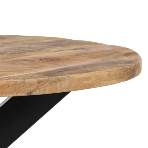 Table basse ronde plateau en lattes de bois massif et métal noir Ixia 80 x 45 cm — vue 4