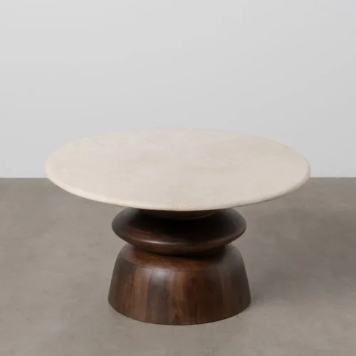 Table basse ronde plateau marbre bois de manguier Ixia 75 cm — vue 2