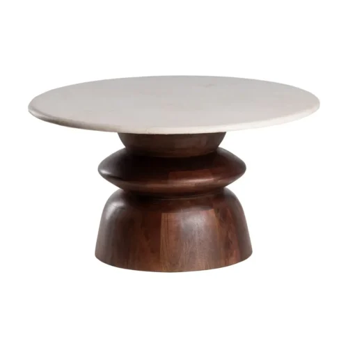 Table basse ronde plateau marbre bois de manguier Ixia 75 cm — vue 3